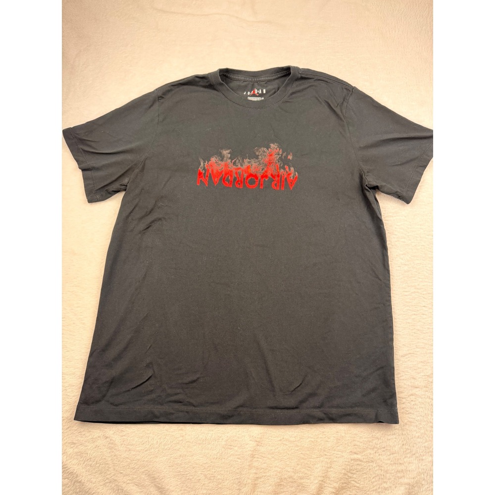 Jordan T-Shirt Mens XL Black Red Flame Graphic Upside Down Logo 1985 Streetwear